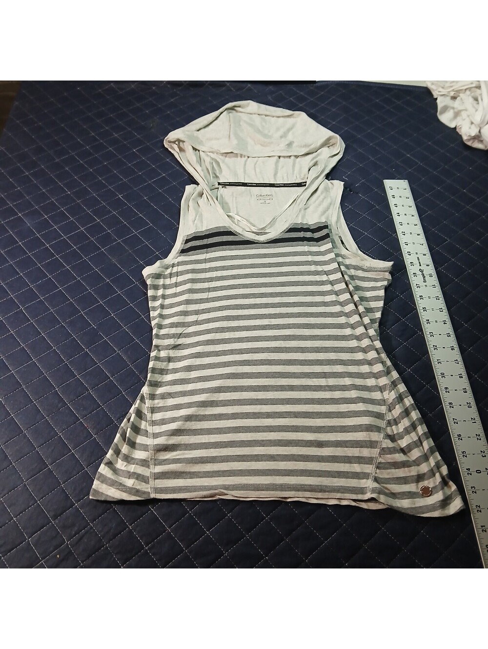 Calvin Klein Performance Hooded Tank Top Gray White Stripe Stretch L Large